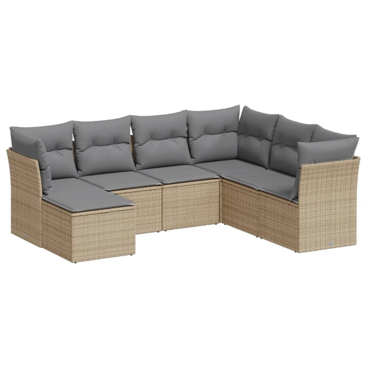 Matgrupp För Trädgården Med Dynor 7 Delar Beige Konstrotting