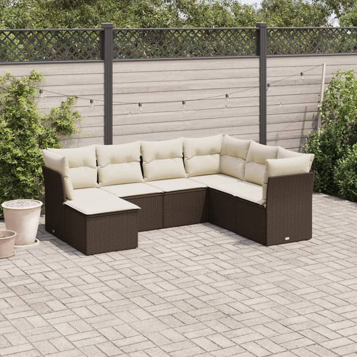 Matgrupp För Trädgården Med Dynor 7 Delar Beige Konstrotting