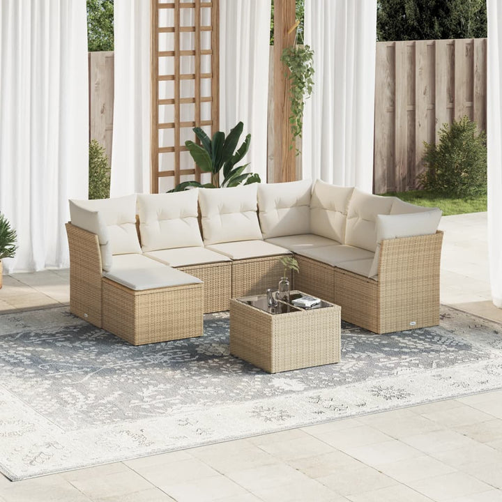 Matgrupp För Trädgården Med Dynor 7 Delar Beige Konstrotting