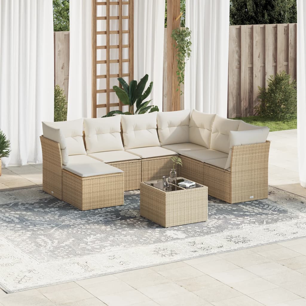 Matgrupp För Trädgården Med Dynor 7 Delar Beige Konstrotting