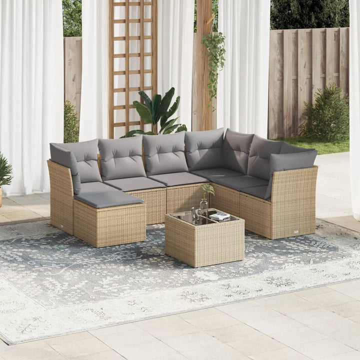 Matgrupp För Trädgården Med Dynor 7 Delar Beige Konstrotting