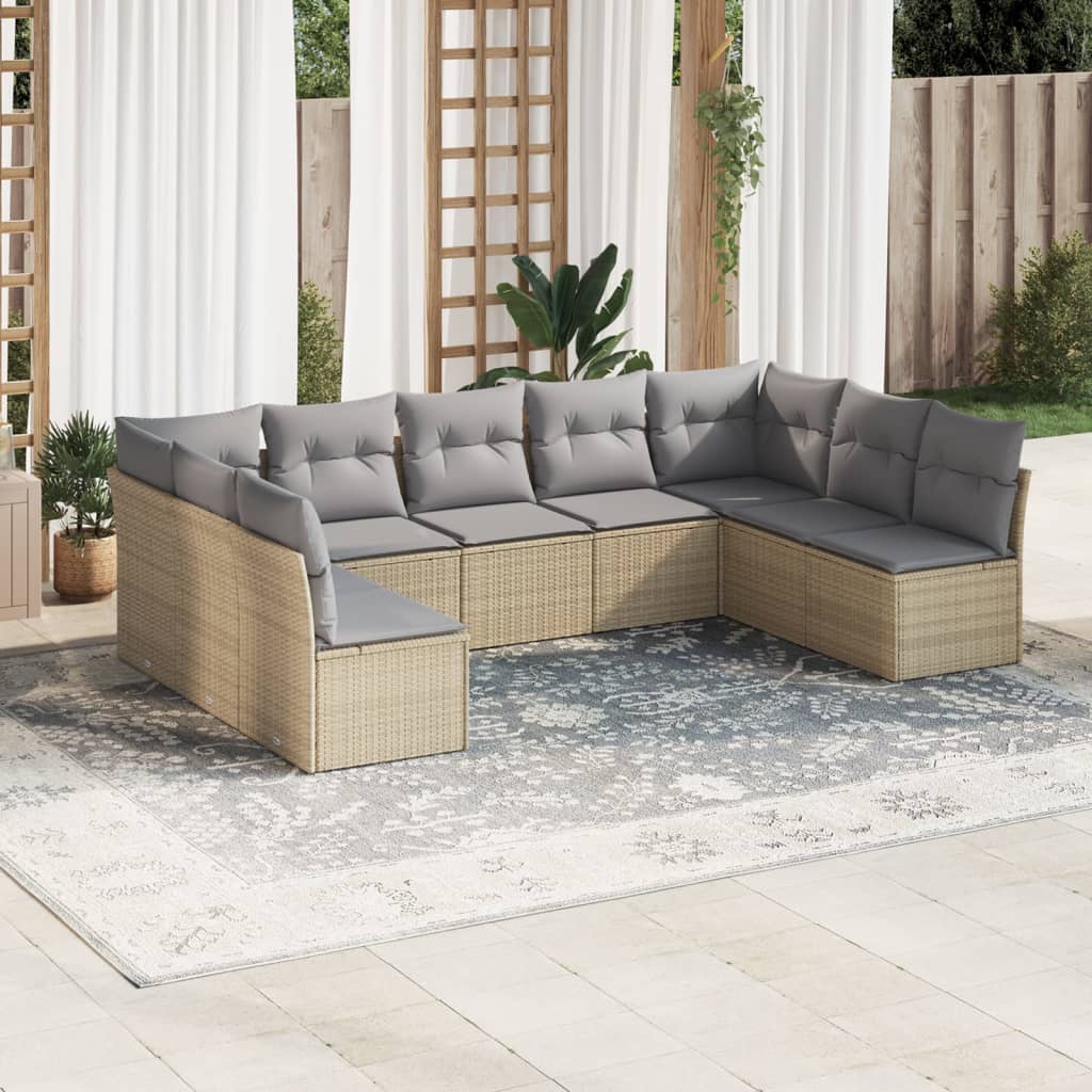 Soffgrupp För Trädgården Med Dynor 9 Delar Beige Konstrotting