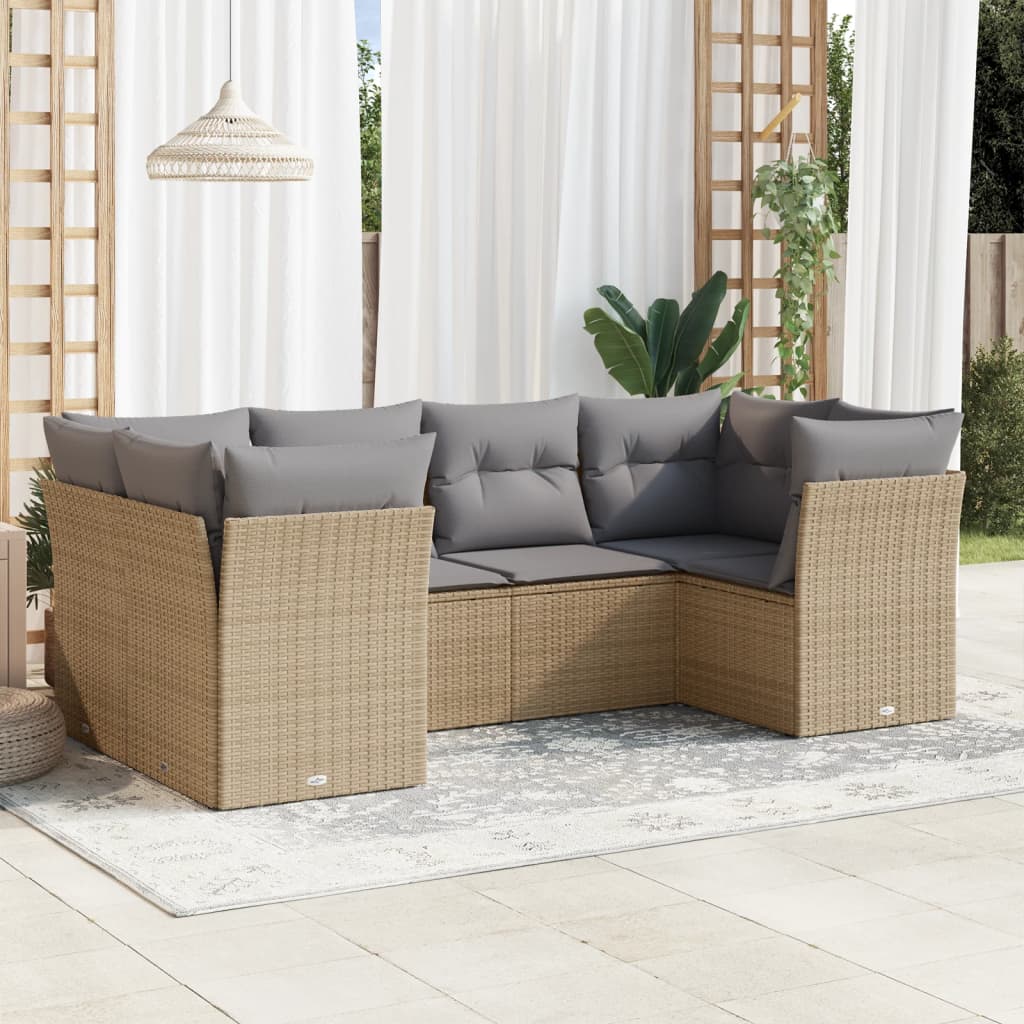 Soffgrupp För Trädgården Med Dynor 6 Delar Beige Konstrotting