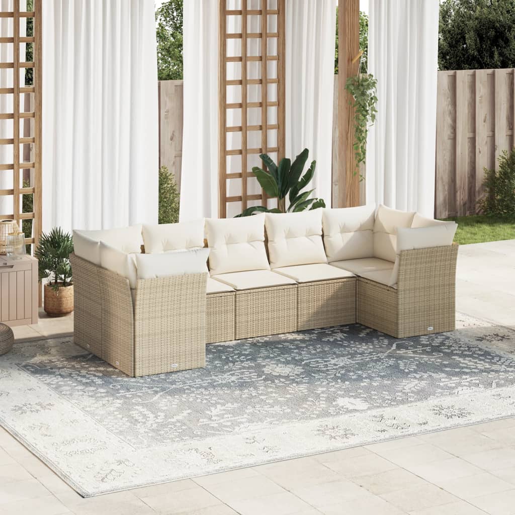 Matgrupp För Trädgården Med Dynor 7 Delar Beige Konstrotting