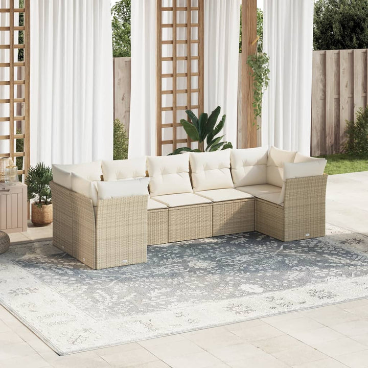 Matgrupp För Trädgården Med Dynor 7 Delar Beige Konstrotting