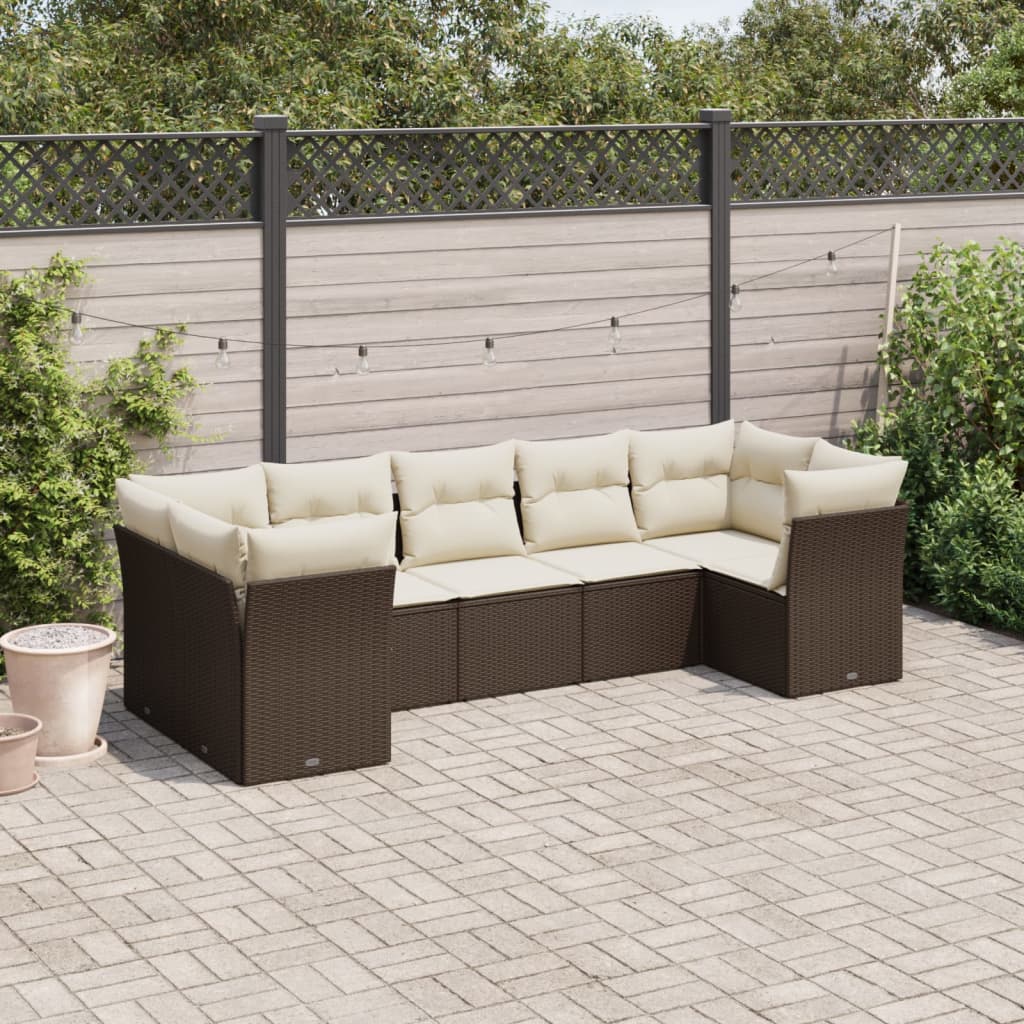 Matgrupp För Trädgården Med Dynor 7 Delar Beige Konstrotting