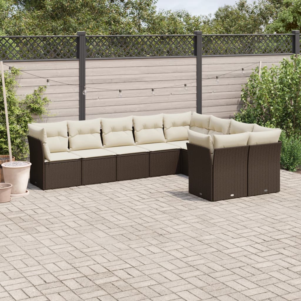 Soffgrupp För Trädgården Med Dynor 9 Delar Beige Konstrotting