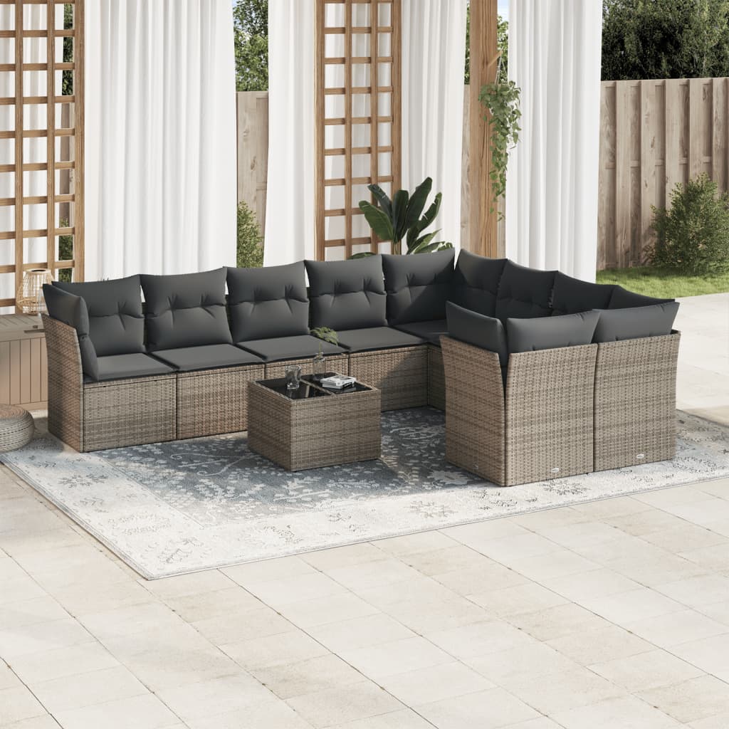 Soffgrupp För Trädgården Med Dynor 9 Delar Beige Konstrotting