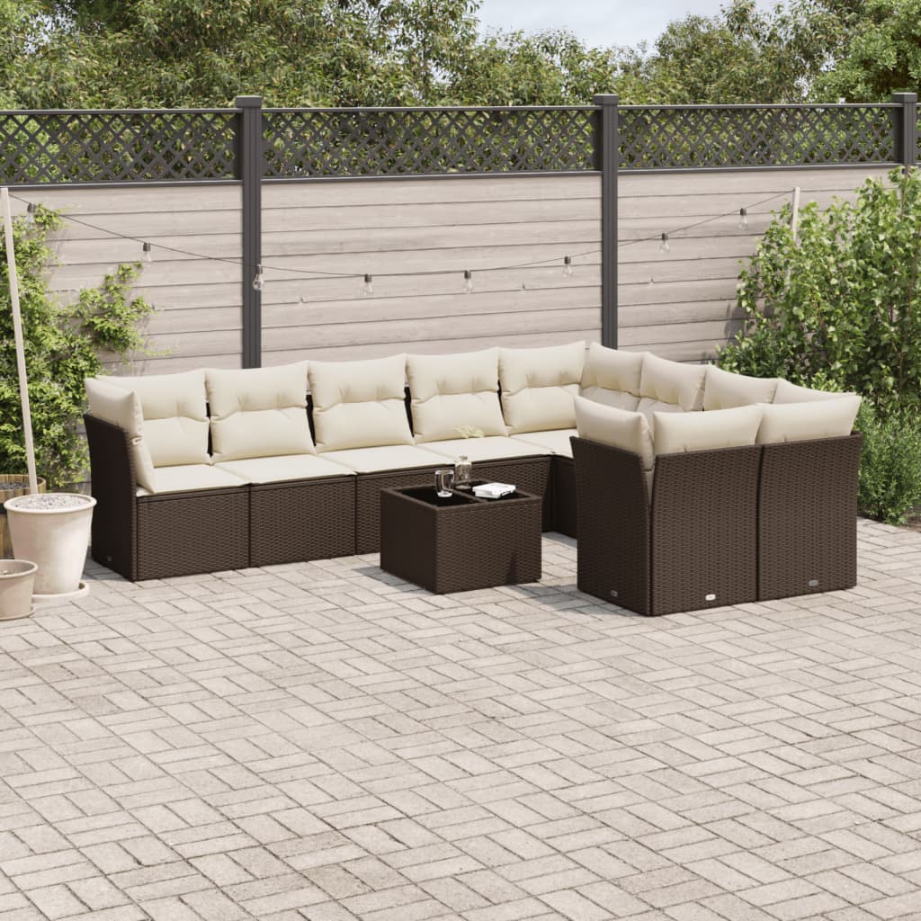 Soffgrupp För Trädgården Med Dynor 9 Delar Beige Konstrotting