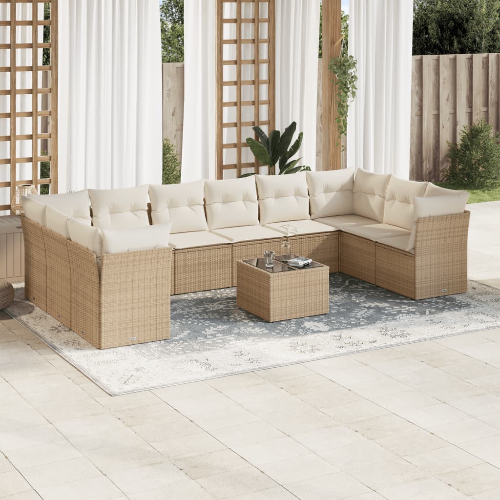 Soffgrupp För Trädgård Med Dynor 10 Delar Beige Konstrotting