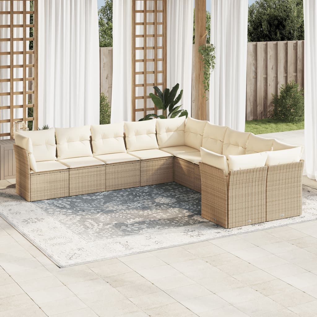 Loungegrupp För Trädgården M. Dynor 11 Delar Beige Konstrotting