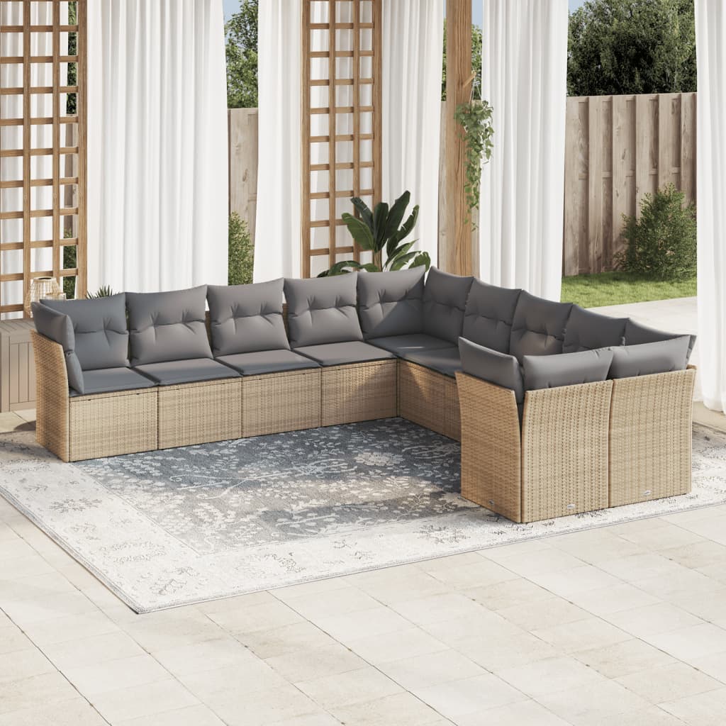 Loungegrupp För Trädgården M. Dynor 11 Delar Beige Konstrotting