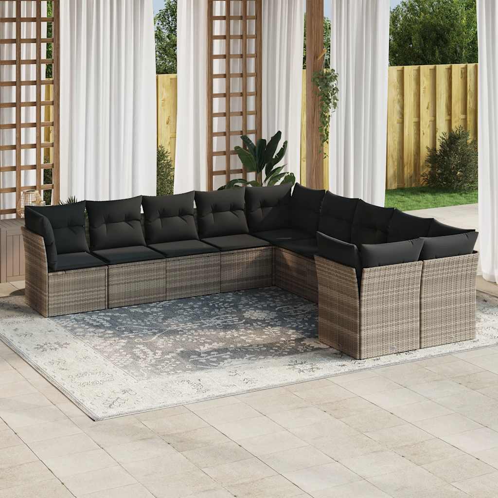 Loungegrupp För Trädgården M. Dynor 11 Delar Beige Konstrotting