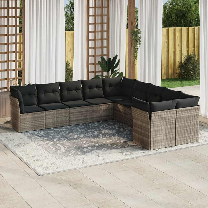 Loungegrupp För Trädgården M. Dynor 11 Delar Beige Konstrotting