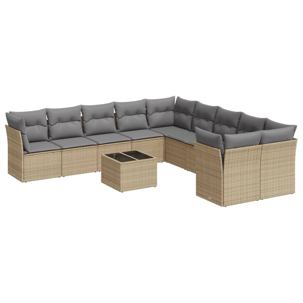 Loungegrupp För Trädgården M. Dynor 11 Delar Beige Konstrotting