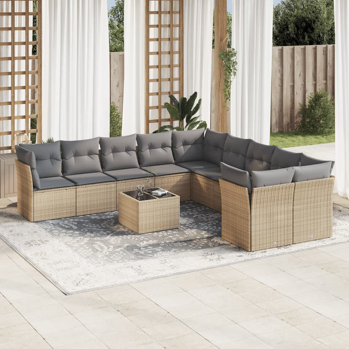 Loungegrupp För Trädgården M. Dynor 11 Delar Beige Konstrotting