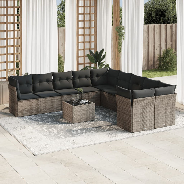 Loungegrupp För Trädgården M. Dynor 11 Delar Beige Konstrotting