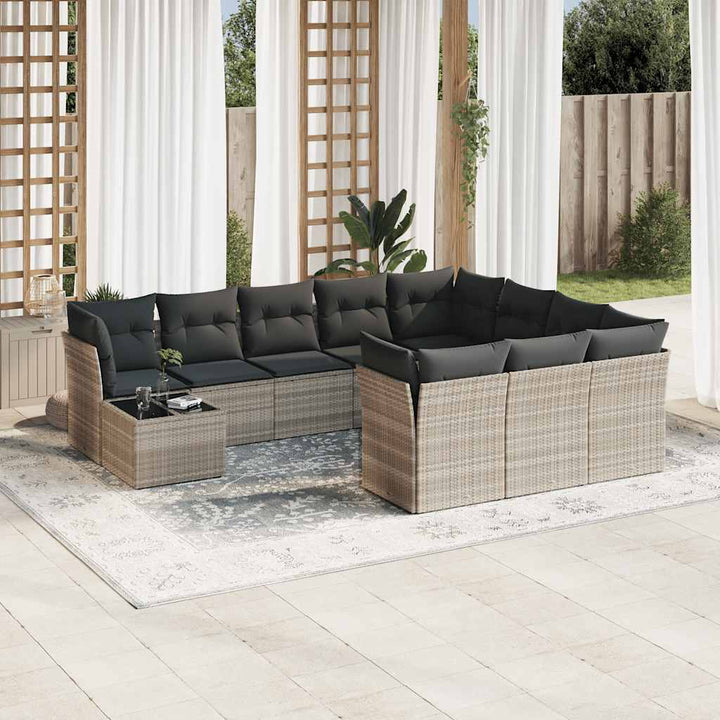 Loungegrupp För Trädgården M. Dynor 11 Delar Beige Konstrotting