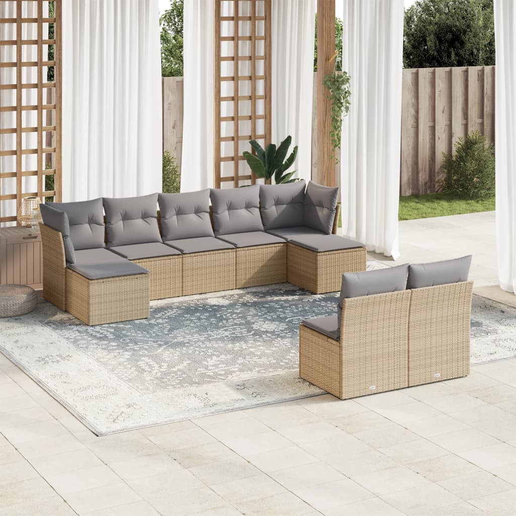 Soffgrupp För Trädgården Med Dynor 9 Delar Beige Konstrotting