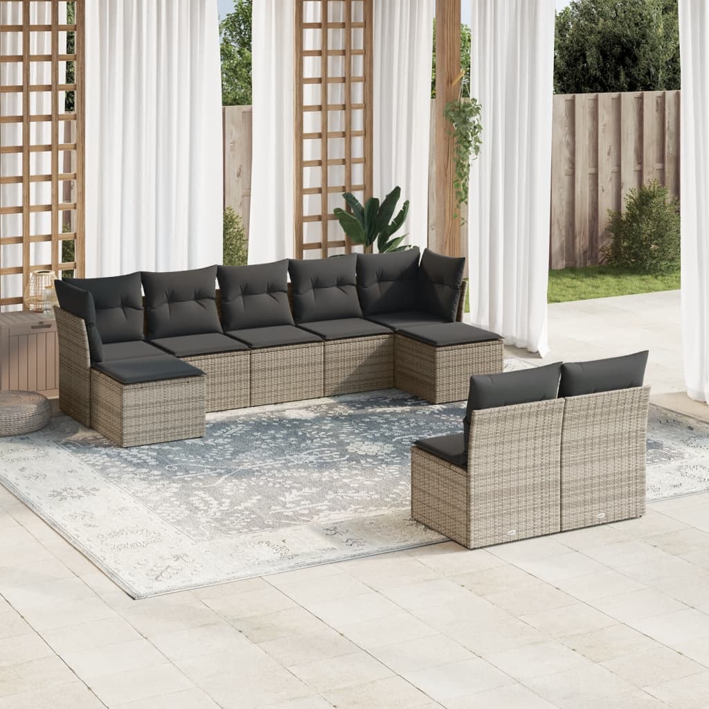 Soffgrupp För Trädgården Med Dynor 9 Delar Beige Konstrotting