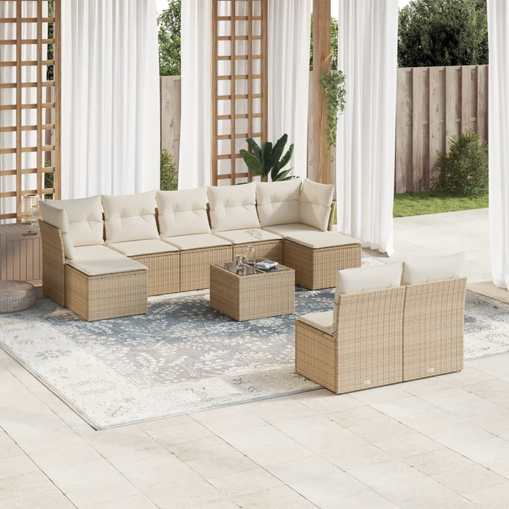 Soffgrupp För Trädgården Med Dynor 9 Delar Beige Konstrotting
