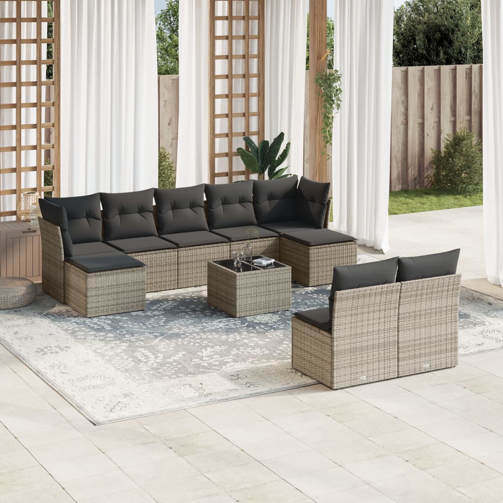 Soffgrupp För Trädgården Med Dynor 9 Delar Beige Konstrotting