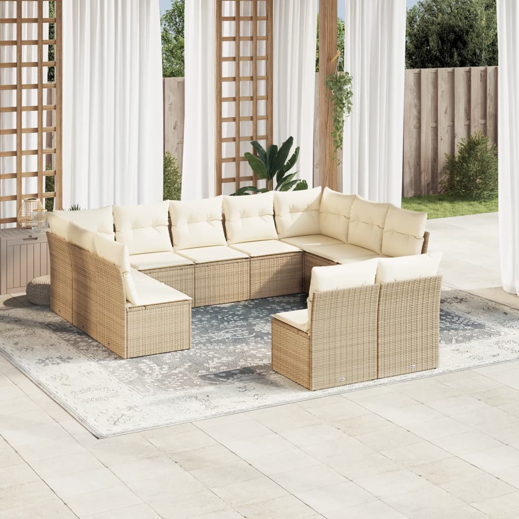 Loungegrupp För Trädgården M. Dynor 11 Delar Beige Konstrotting