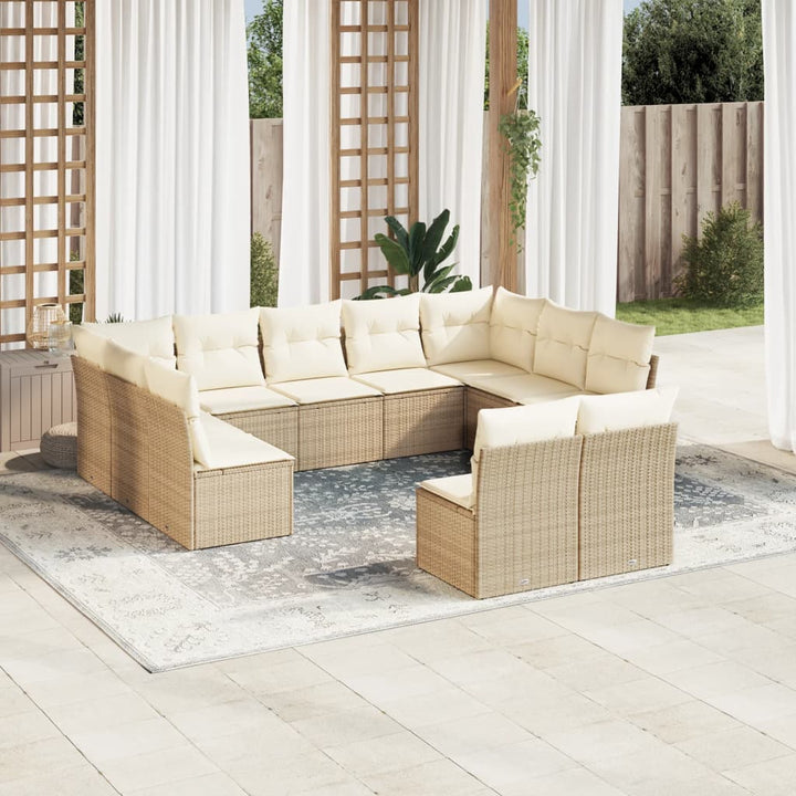 Loungegrupp För Trädgården M. Dynor 11 Delar Beige Konstrotting
