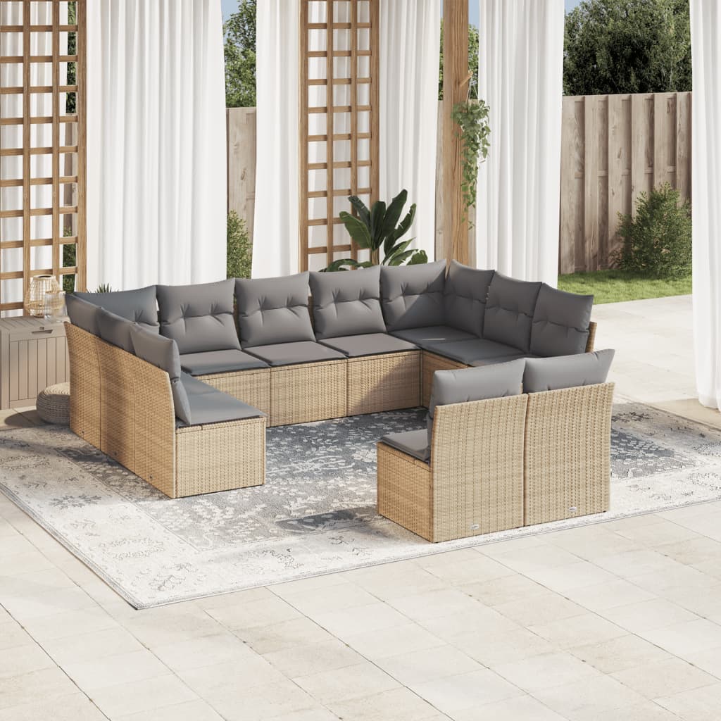 Loungegrupp För Trädgården M. Dynor 11 Delar Beige Konstrotting