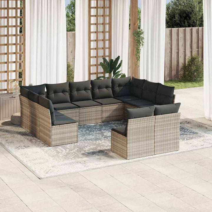 Loungegrupp För Trädgården M. Dynor 11 Delar Beige Konstrotting