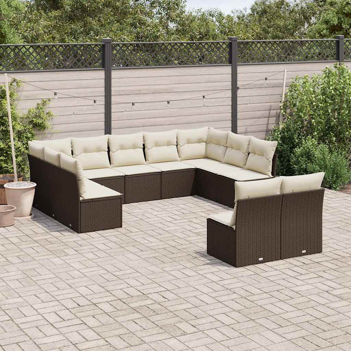 Loungegrupp För Trädgården M. Dynor 11 Delar Beige Konstrotting