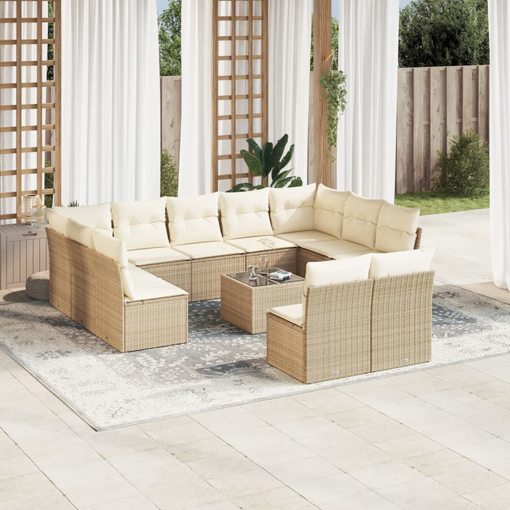 Loungegrupp För Trädgården M. Dynor 11 Delar Beige Konstrotting