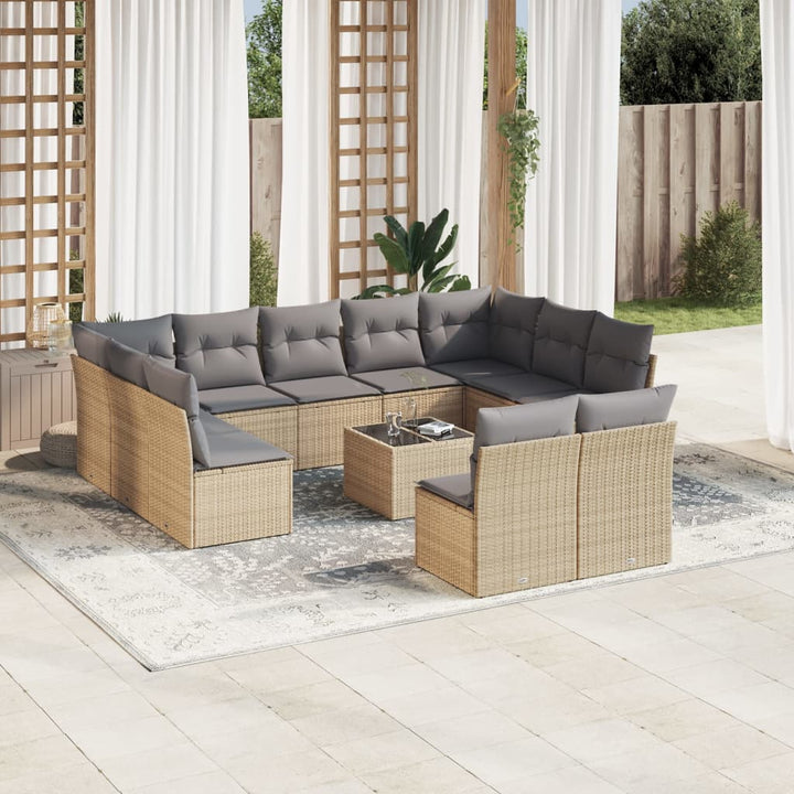 Loungegrupp För Trädgården M. Dynor 11 Delar Beige Konstrotting