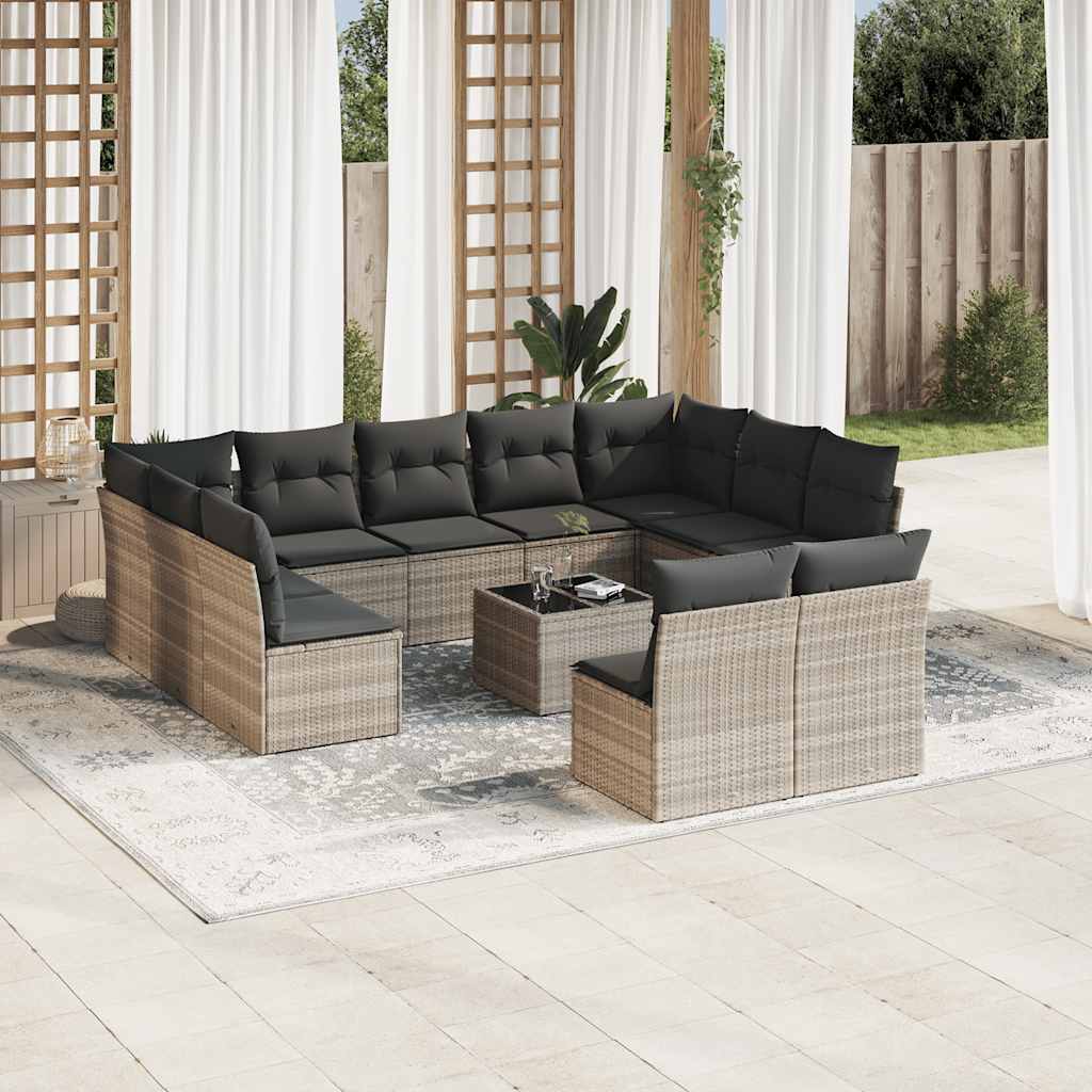 Loungegrupp För Trädgården M. Dynor 11 Delar Beige Konstrotting