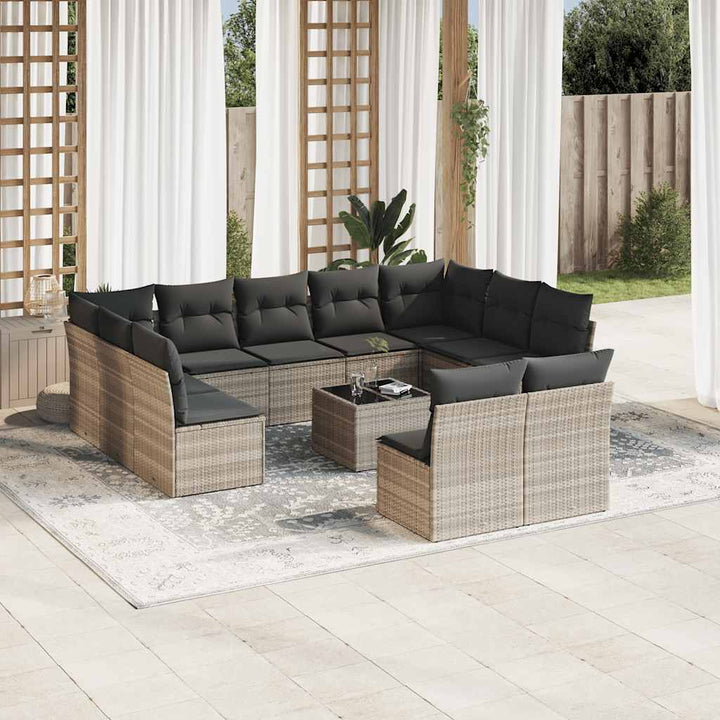 Loungegrupp För Trädgården M. Dynor 11 Delar Beige Konstrotting
