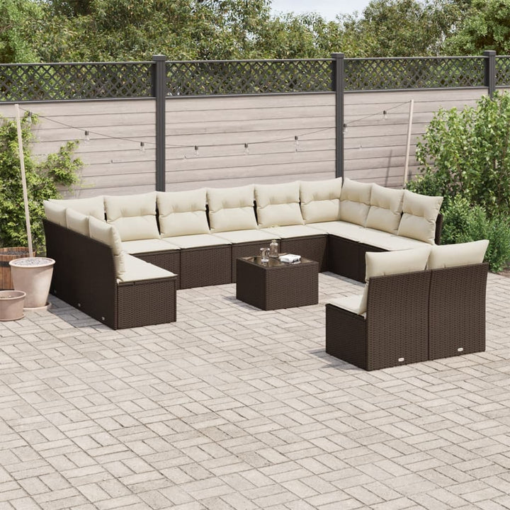 Soffgrupp För Trädgården Med Dynor 13 Delar Beige Konstrotting