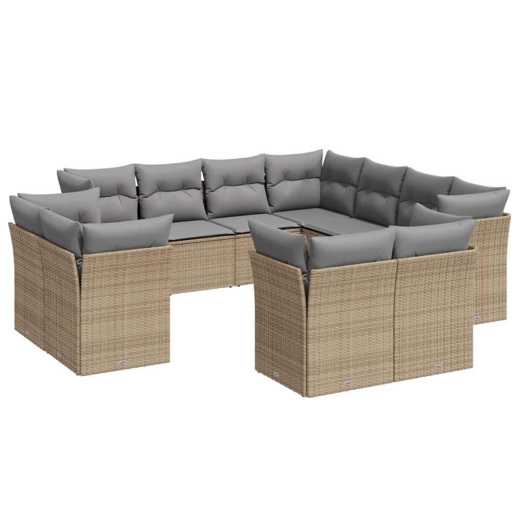 Loungegrupp För Trädgården M. Dynor 11 Delar Beige Konstrotting