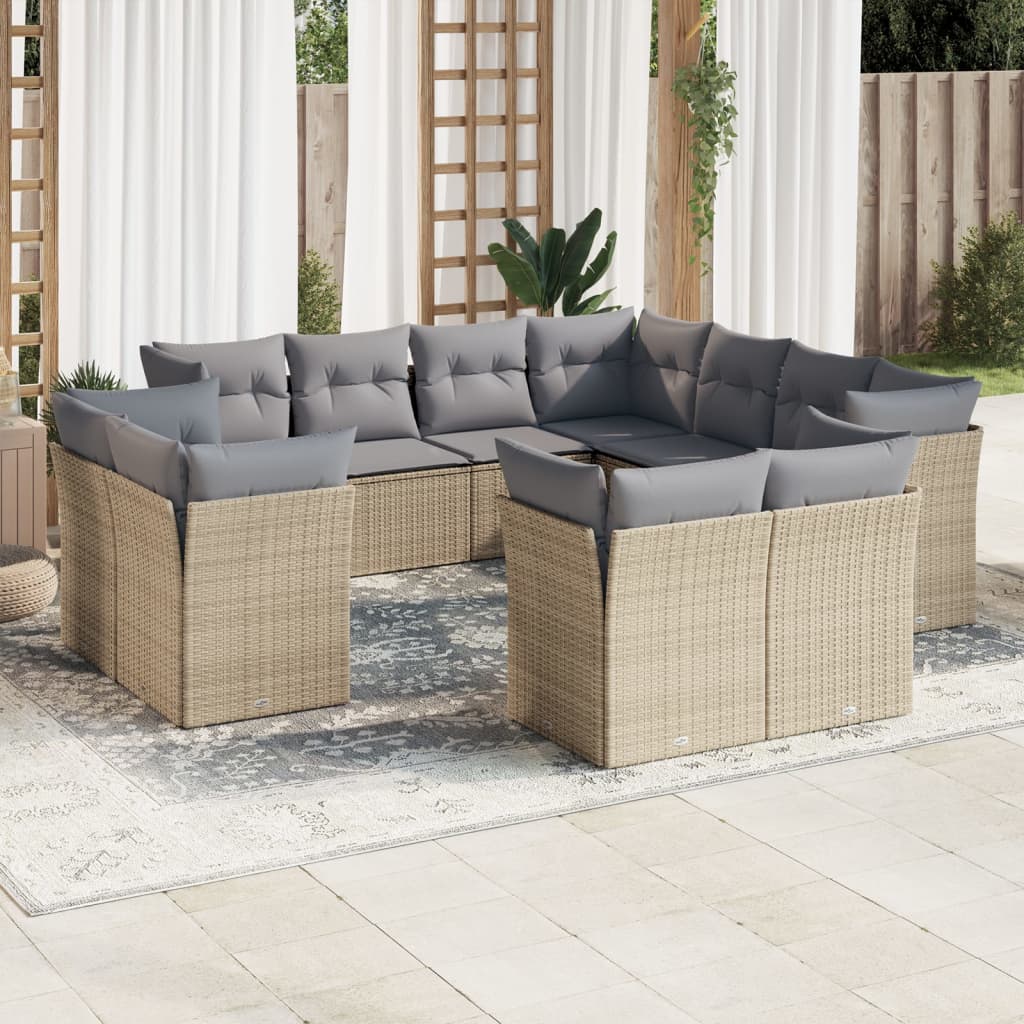 Loungegrupp För Trädgården M. Dynor 11 Delar Beige Konstrotting