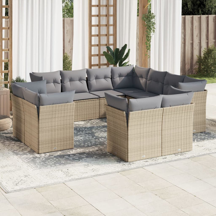 Loungegrupp För Trädgården M. Dynor 11 Delar Beige Konstrotting