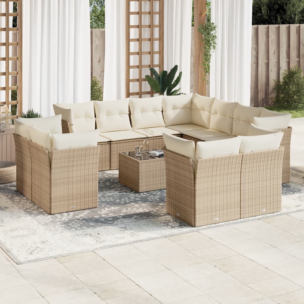 Loungegrupp För Trädgården M. Dynor 11 Delar Beige Konstrotting