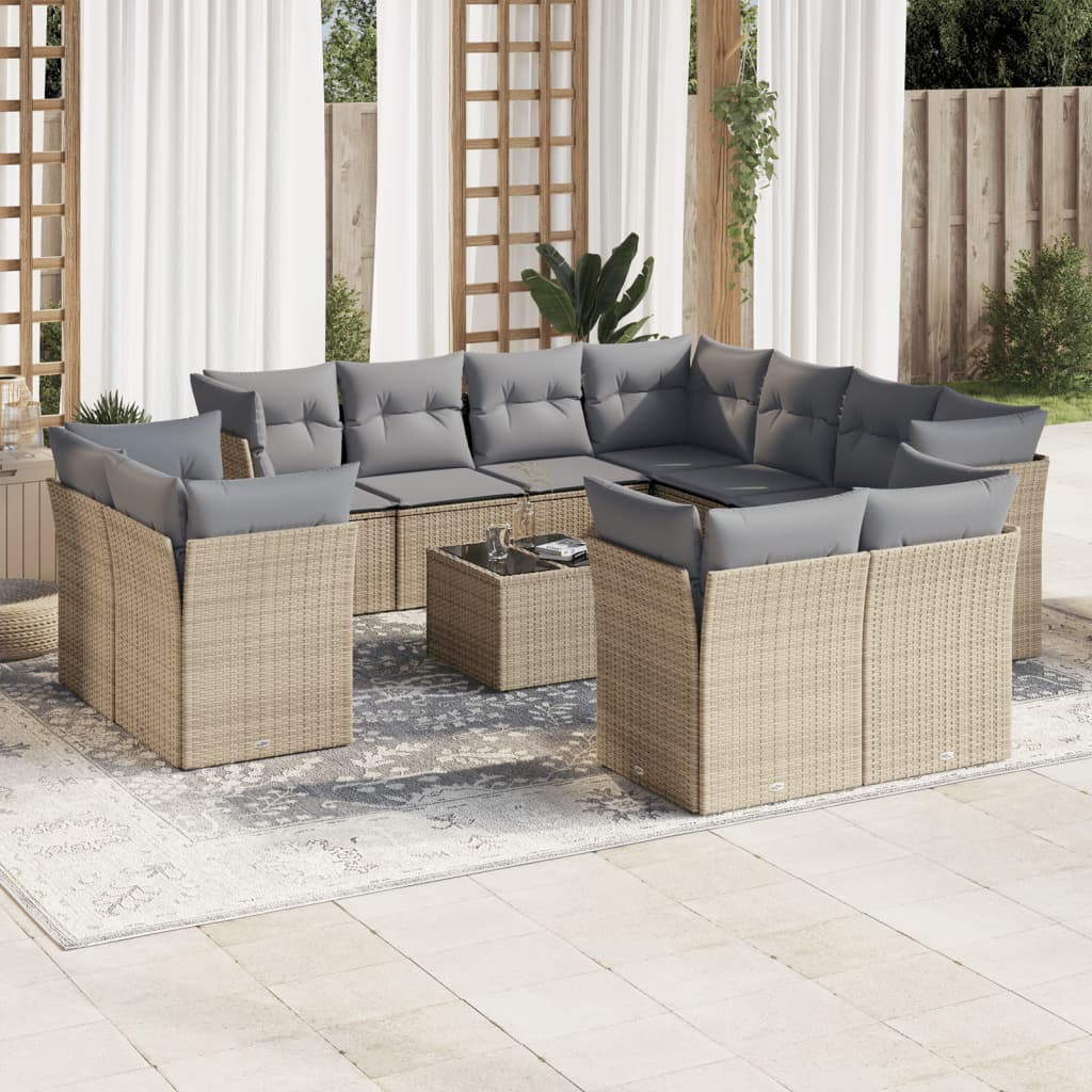 Loungegrupp För Trädgården M. Dynor 11 Delar Beige Konstrotting