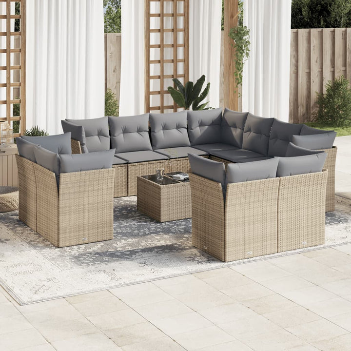 Loungegrupp För Trädgården M. Dynor 11 Delar Beige Konstrotting