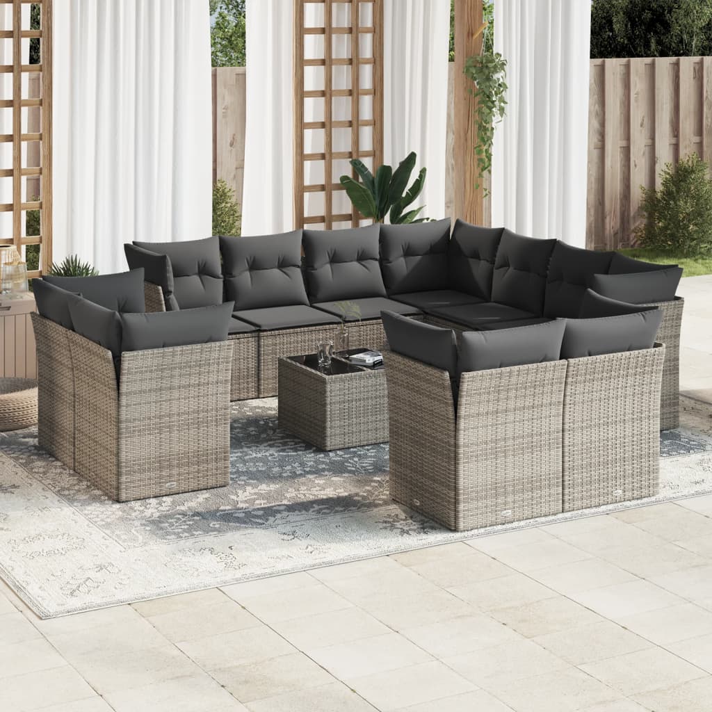 Loungegrupp För Trädgården M. Dynor 11 Delar Beige Konstrotting