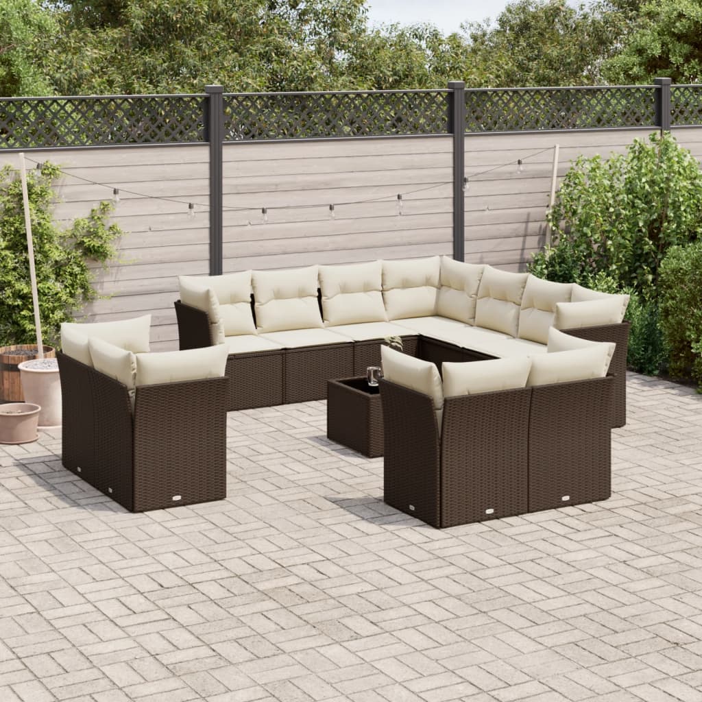 Loungegrupp För Trädgården M. Dynor 11 Delar Beige Konstrotting