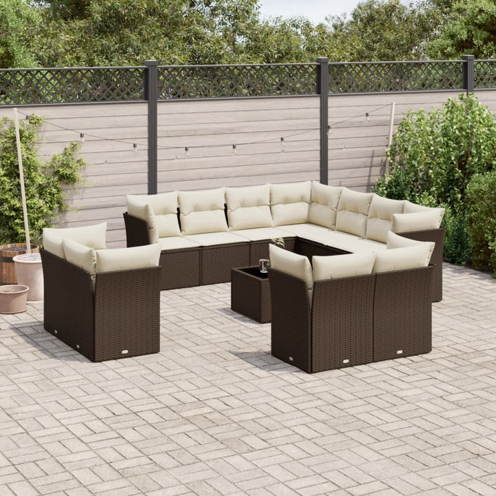 Loungegrupp För Trädgården M. Dynor 11 Delar Beige Konstrotting