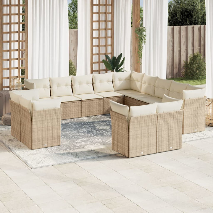 Soffgrupp För Trädgården Med Dynor 13 Delar Beige Konstrotting