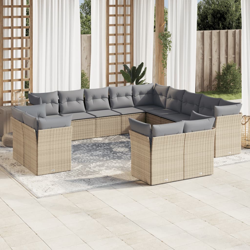Soffgrupp För Trädgården Med Dynor 13 Delar Beige Konstrotting