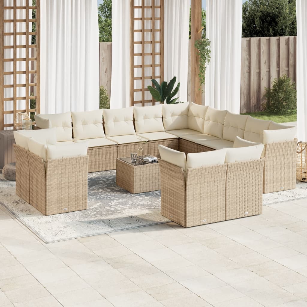 Soffgrupp För Trädgården Med Dynor 13 Delar Beige Konstrotting
