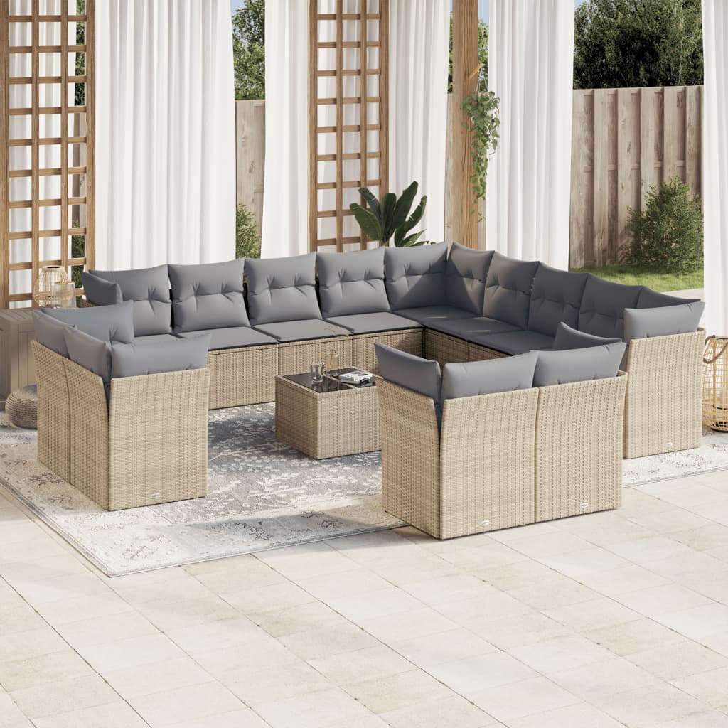 Soffgrupp För Trädgården Med Dynor 13 Delar Beige Konstrotting