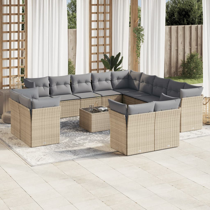 Soffgrupp För Trädgården Med Dynor 13 Delar Beige Konstrotting